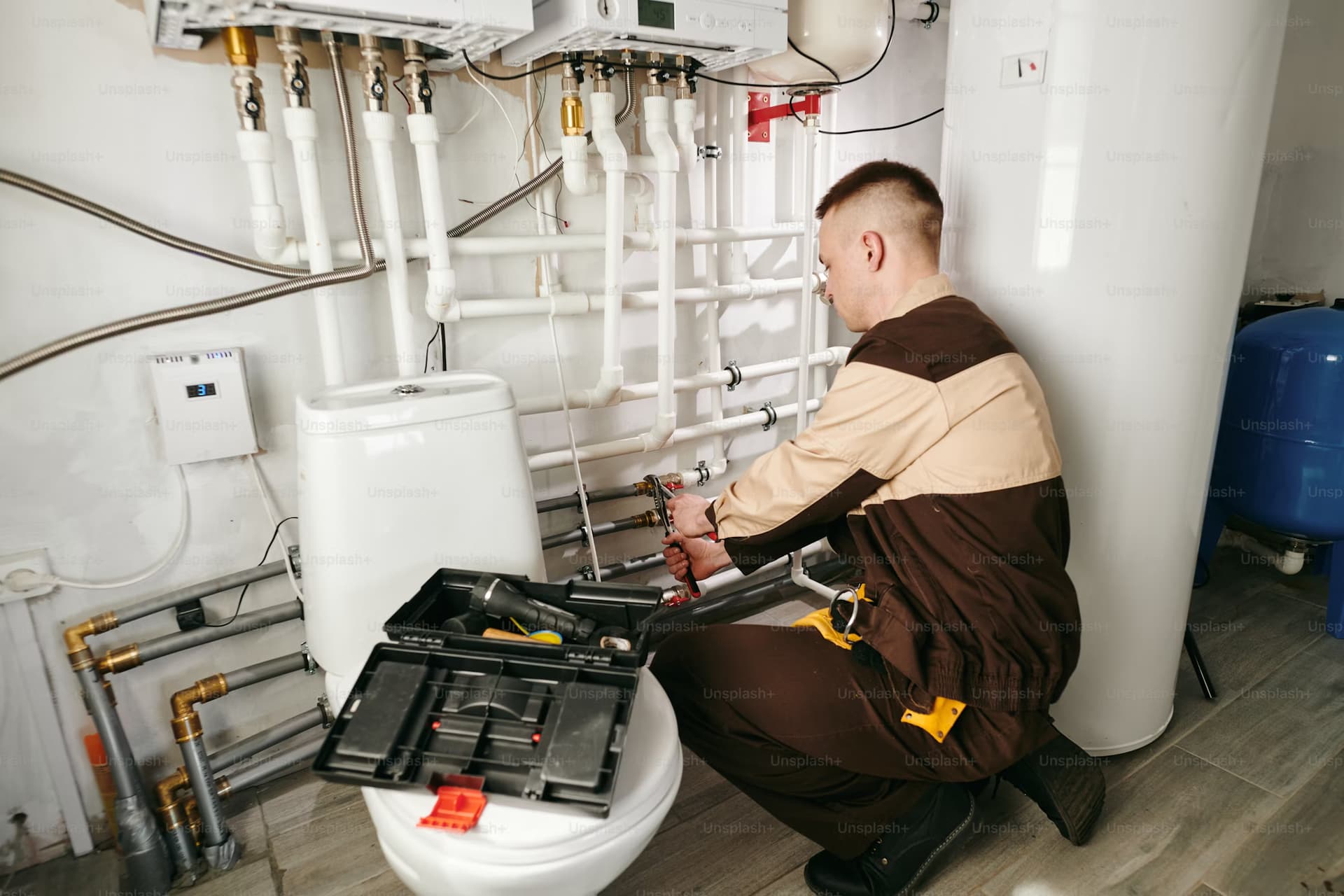 Professioneller Installateur bei der Reparatur von Wasserleitungen